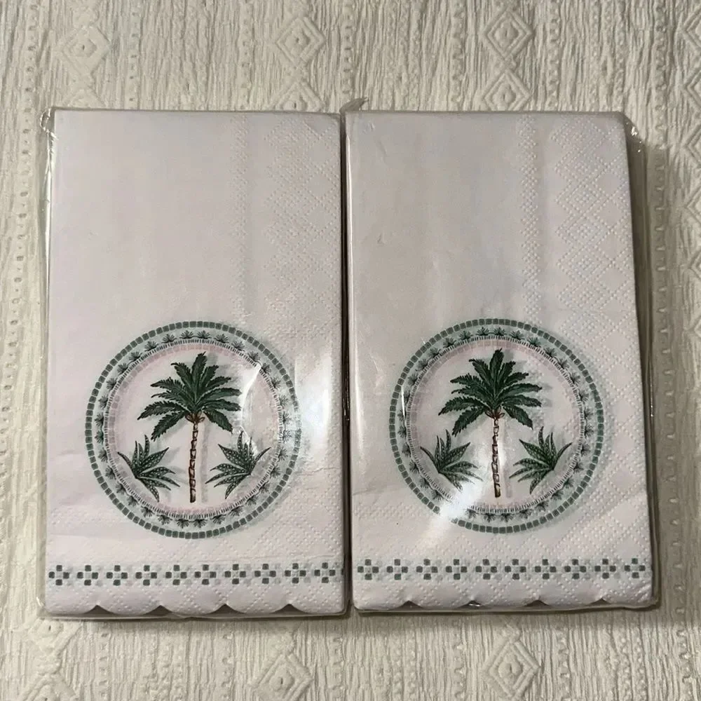 OCS 32 x 2pk Palm Oasis Guest Paper Towel Napkins Blush Pink Green Scalloped